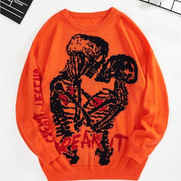SHEIN Sweaters - SHEIN Coolane Skeleton & Letter Pattern Sweater